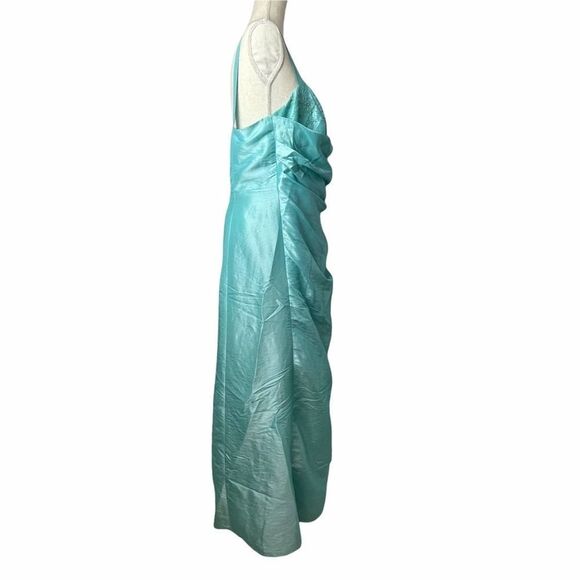 ONYX Nite Sleeveless Solid Blue Wrap Long Prom Dress with beading size 14W - Picture 15 of 16